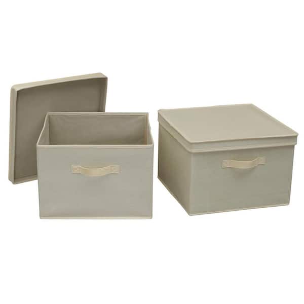 HOUSEHOLD ESSENTIALS 9.5 Gal. Square Storage Box with Lid in Cream