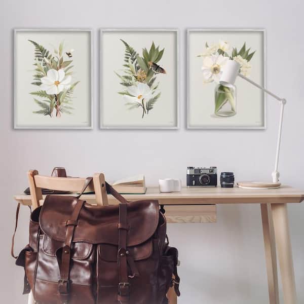 Country Magnolia Bundles by House Fenway 3 Piece Gray Framed Nature Giclee Art Print 30 in. x 24 in.