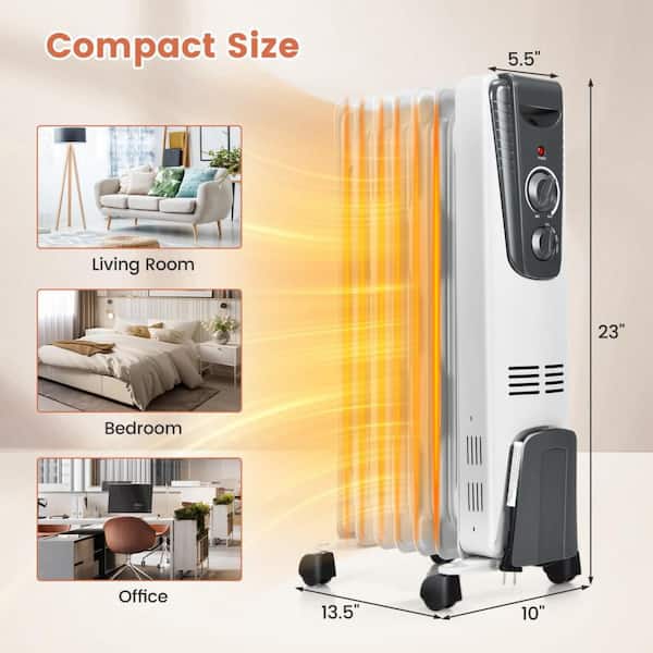 GIVIMO Oil-Filled Heater 1500W White Indoor Electric Radiant Space