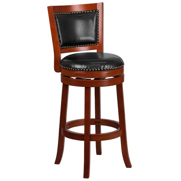 Flash Furniture 30.5 in. Black and Light Cherry Swivel Cushioned Bar Stool