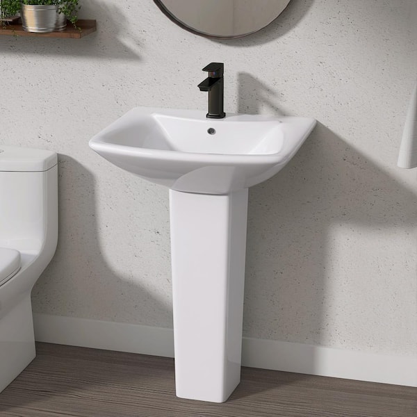 Zeafive 24 in. W x 19 in. D Pedestal Sink Combo in White with Overflow Rectangular Bathroom Ceramic Vitreous China Vessel Sinks