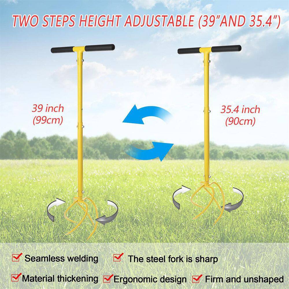 Yellow Adjustable Handle Long Metal Garden Tiller