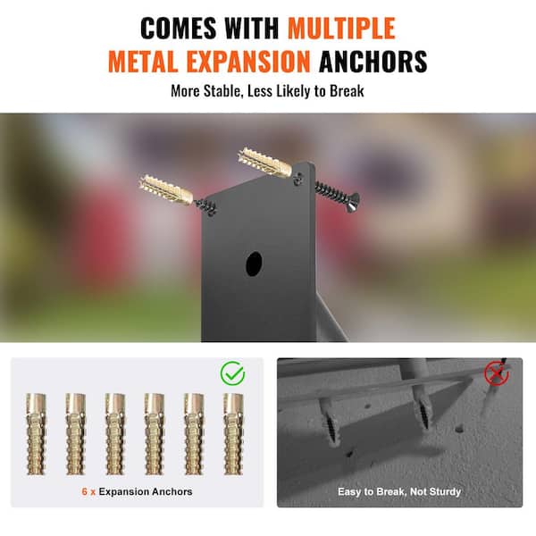 VEVOR Handrails for Outdoor Steps 18.86 in. x 3.15 in. Black steel Stair Railing Kit Wall Mount Railings 1-2 Steps U-Shaped
