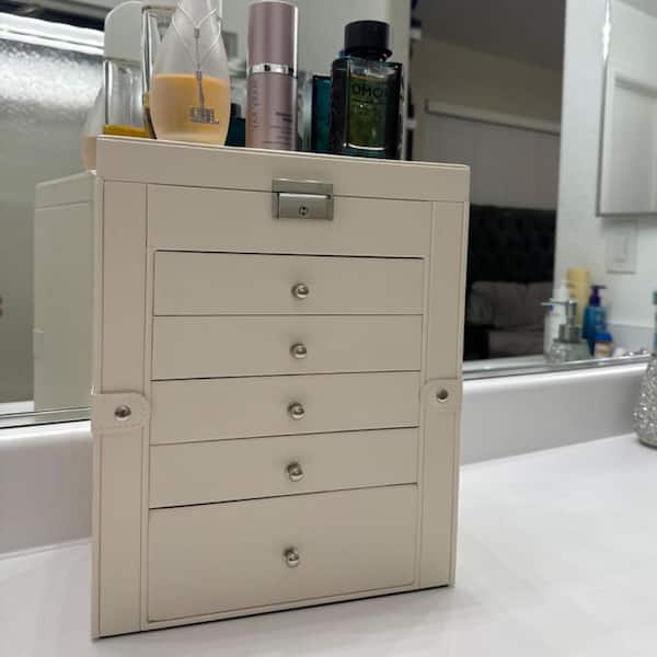 White 10.2 in. x 12.6 in. PU Leather Modern Jewelry Organizer