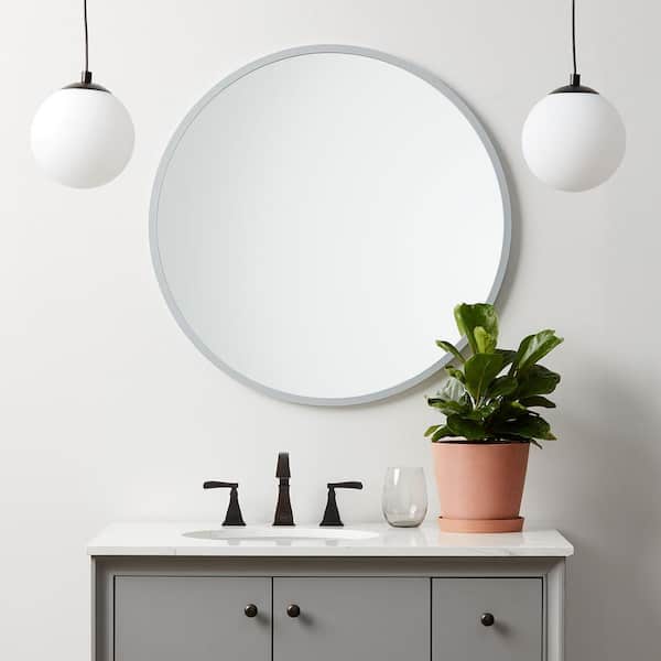 30 in. W x 30 in. H Rubber Framed Round Bathroom Vanity Mirror in Grey