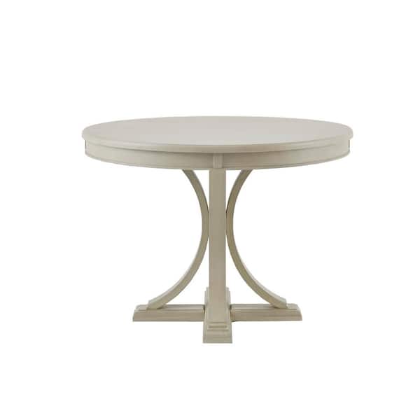 Helena Antique Cream Wood 44 in. Pedestal Dining Table Seats 6