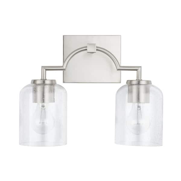 14 in. W x 11 in. H x 6.5 in. E 2-Light Clear Seeded Glass Vanity Light in Brushed Nickel