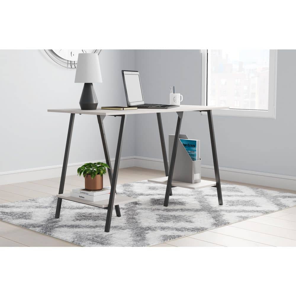 Black and White Transitional Home Office Desk with Shelves