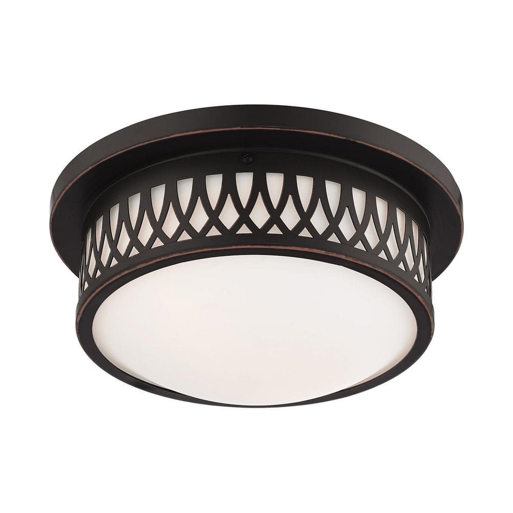 Westfield Olde Bronze 2-Light Flush Mount with Satin White Glass