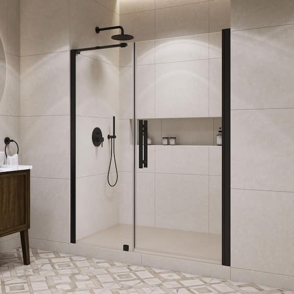 Pasadena 59.06 in. Max Width x 72.01 in. H Pivot Alcove Frameless Shower Door in Black