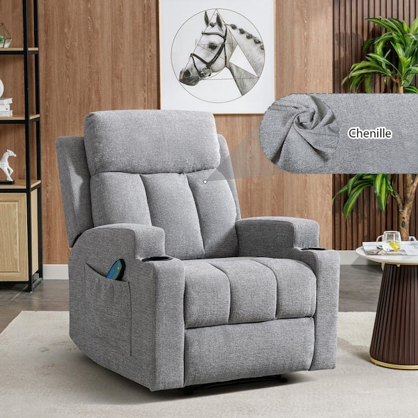 Bestier 33.5 in. W Light Gray Fabric Manual Massage Recliner