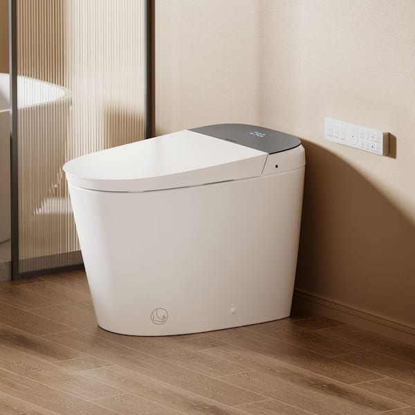 Elongated ADA Height Electric Bidet Toilet 1.1/1.6 GPF in White with Warm Water, Foot Sensor for Seniors and Families