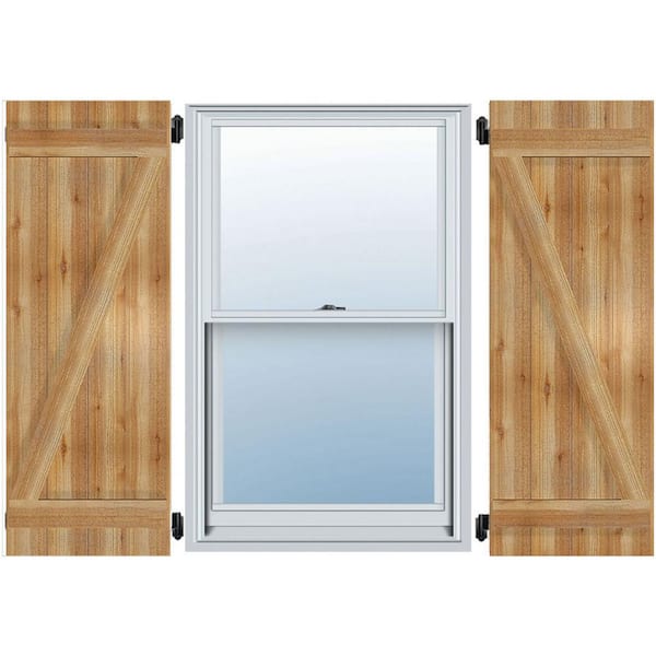Ekena Millwork 10-3/4" X 32"Timbercraft Rustic Wood Two 5-3/8"Joined Board and Batten Shutters with Z-Bar Rough Sawn Cedar(pair)
