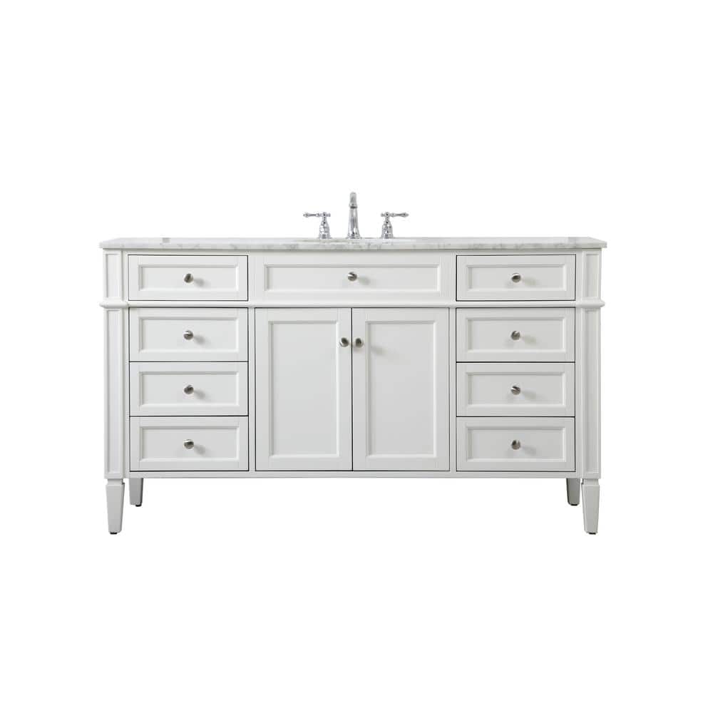 Timeless Home 60 in. W Single Bath Vanity in White with Marble Vanity Top i