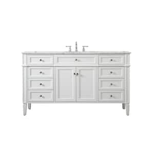 Timeless Home 60 in. W Single Bath Vanity in White with Marble Vanity Top in Carrara with White Basin