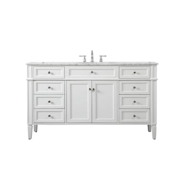 Unbranded Timeless Home 60 in. W Single Bath Vanity in White with Marble Vanity Top in Carrara with White Basin