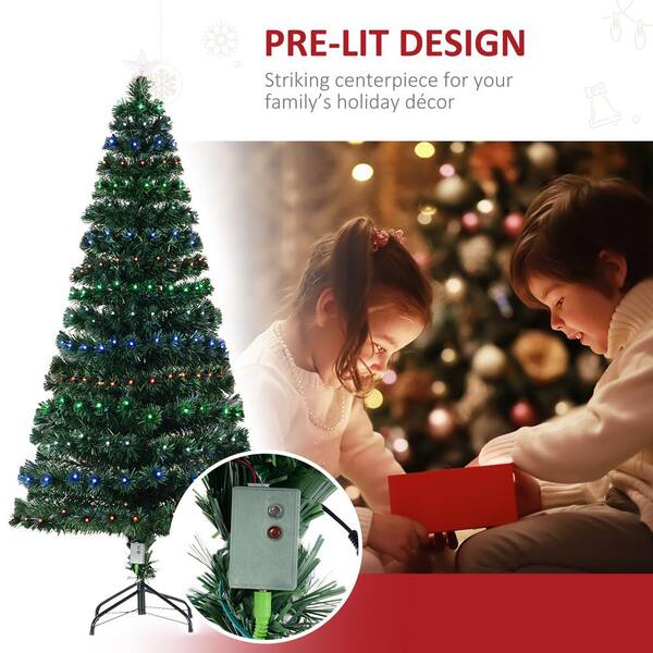 Homcom 6 Ft Pre Lit Douglas Fir Artificial Christmas Tree With 280 Led Lights And Fiber Optic Fibers 02 0784 The Home Depot