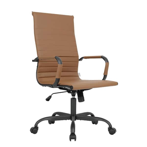 Leisuremod Harris High Back Leather Desk Swivel Armrests Modern Adjustable Executive Conference Chair (Light Brown)