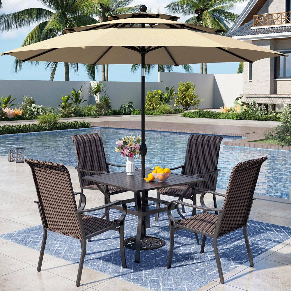 PHI VILLA 6-Piece Metal Outdoor Dining Set and Umbrella THD6-601350009M ...