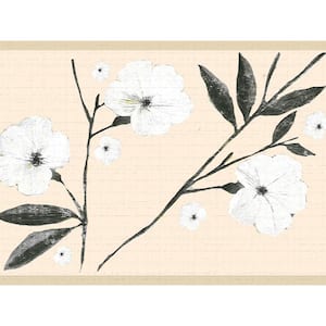 Falkirk Dandy II White Cream Flowers and Leaves Floral Peel and Stick Wallpaper Border