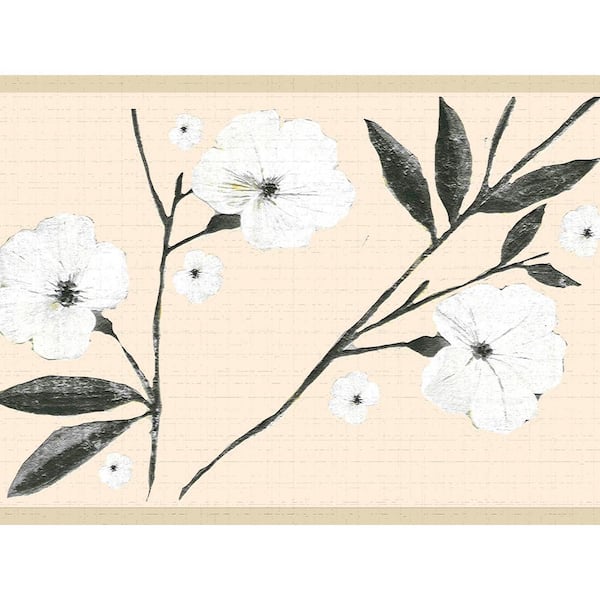 Dundee Deco Falkirk Dandy II White Cream Flowers and Leaves Floral Peel and Stick Wallpaper Border