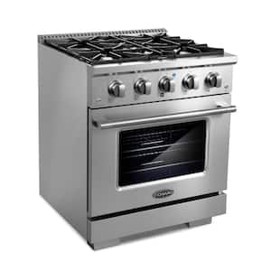 30 in. 3.5 cu. ft. Gas Range with 4-Burners and Cast Iron Grates in Stainless Steel Black Custom Handle and Knob Kit