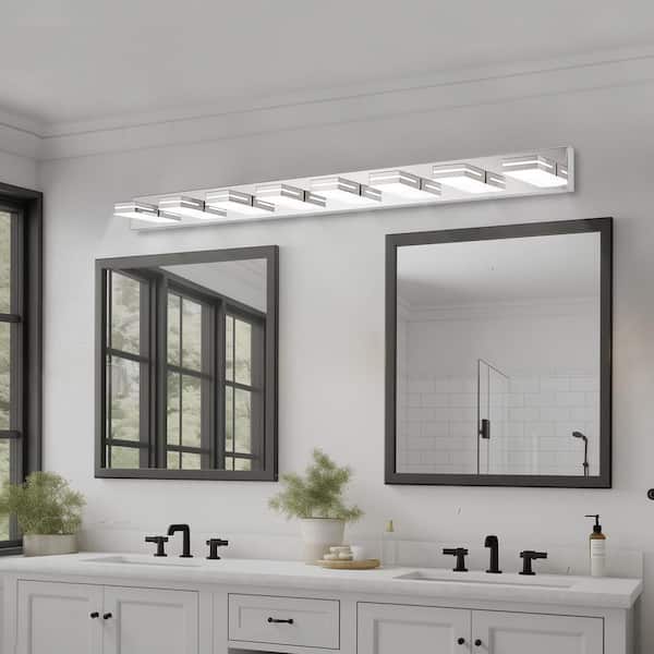 Jushua 63 in. 8-Light Chrome Metal LED Vanity Light Wall