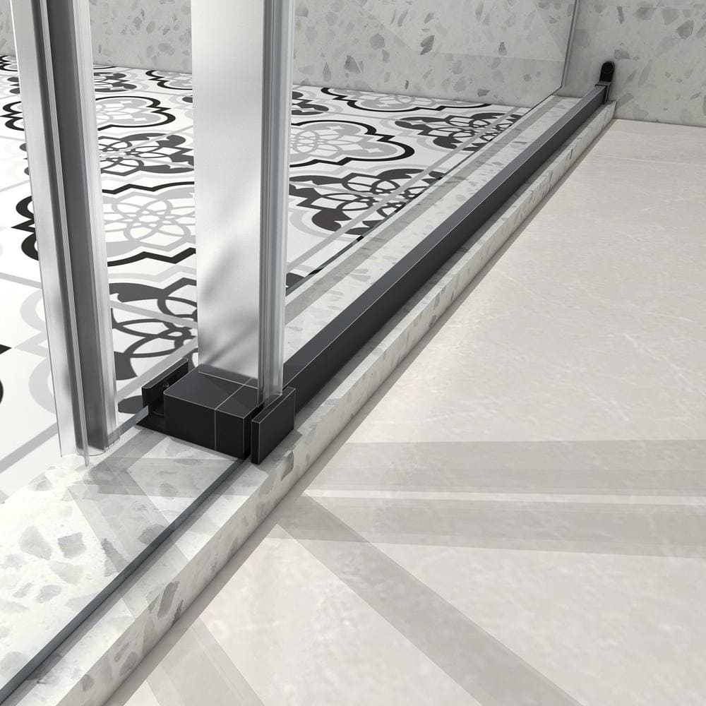 60 in. Matte Black Frameless Sliding Shower Door with Clear Glass