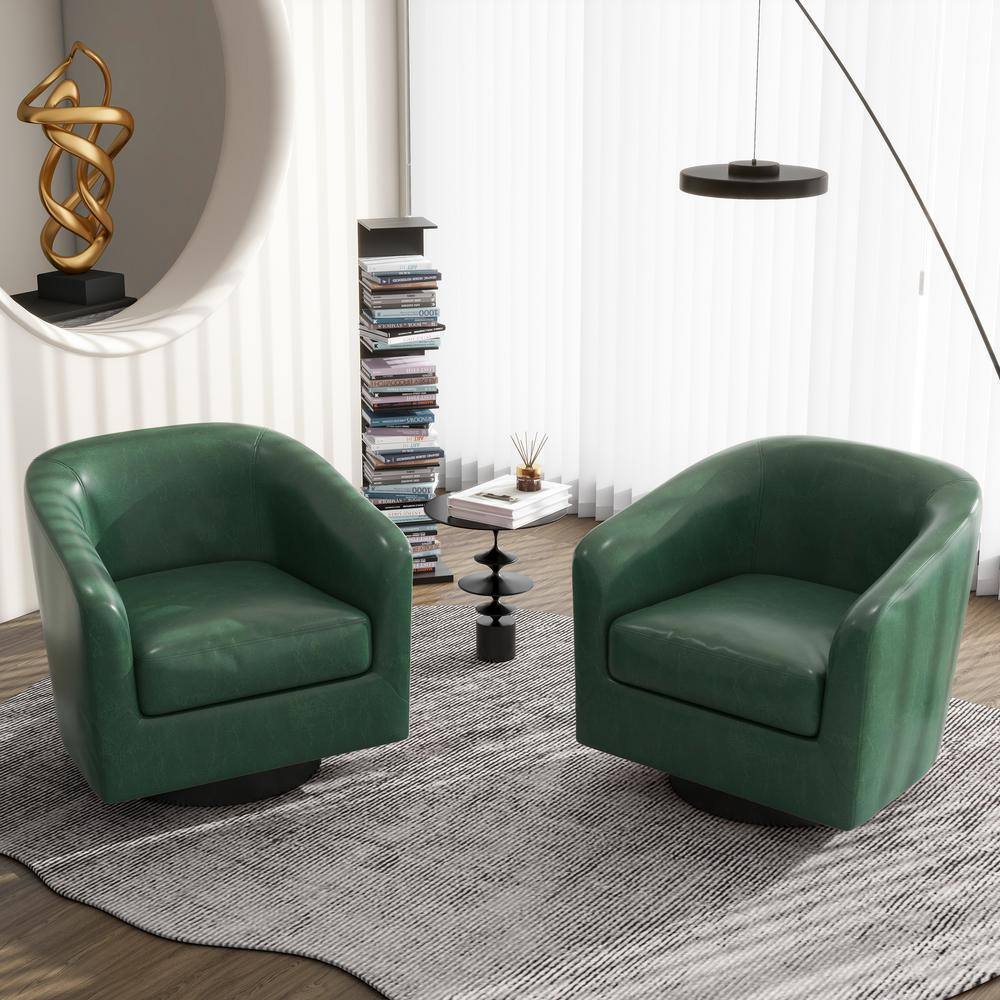 Uixe Modern Green PU Leather Upholstered 360° Swivel Accent Arm