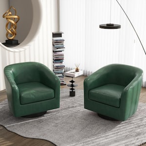 Modern Green PU Leather Upholstered 360° Swivel Accent Arm Chair With Wood Base(Set of 2)