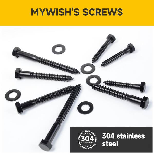MYWISH 96-Piece 5/16 in. Lag Screws and Washers Kit Black Oxide