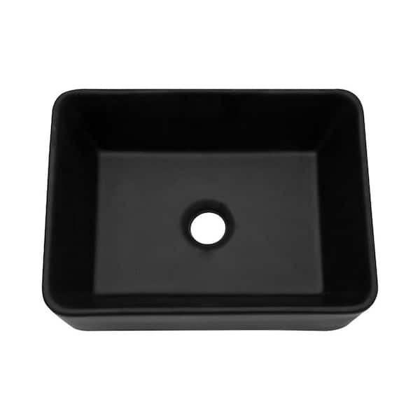 16in. Bathroom Sink Matte Black Rectangular Vessel Sink without Faucet