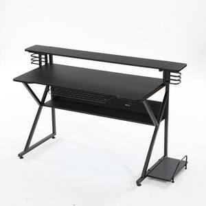 George 59 in. Rectangular Black Engineered Wood Computer Desk with Monitor Shelf CPU Stand