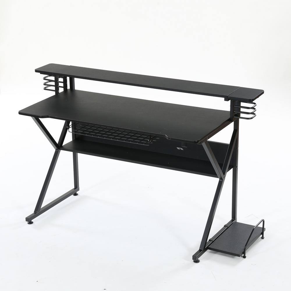 ESF309 Computer Gaming Desk with 4-Tier Storage Shelves Black