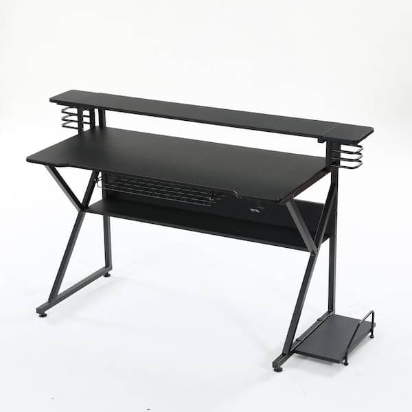 Tribesigns George 59 in. Rectangular Black Engineered Wood Computer Desk with Monitor Shelf CPU Stand
