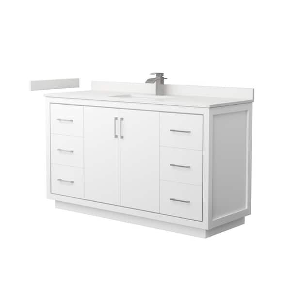 Wyndham Collection Icon 60 in. W x 22 in. D x 35 in. H Single Bath Vanity in White with White Quartz Top