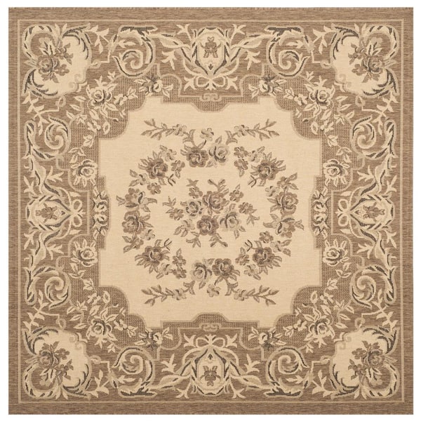 SAFAVIEH Courtyard Cream/Brown 7 ft. x 7 ft. Square Border Indoor/Outdoor Patio  Area Rug