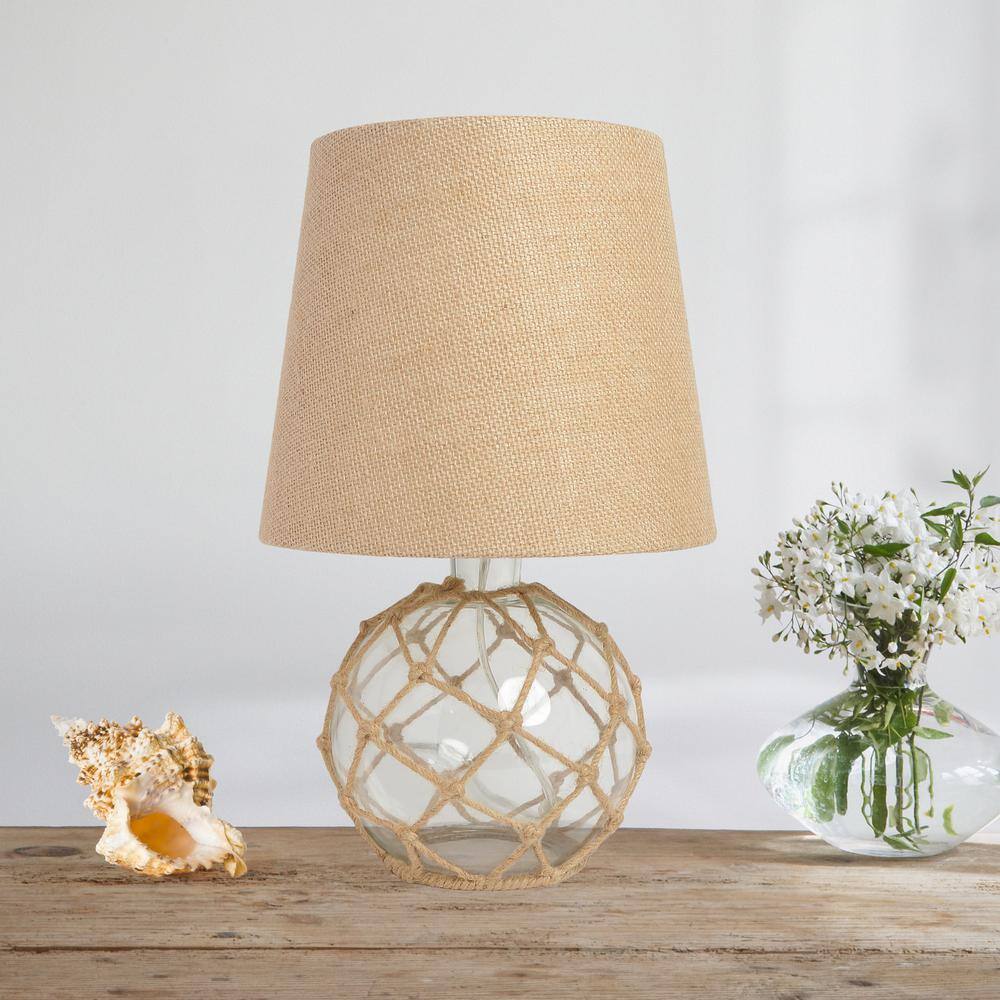 Clear Glass Nautical Rope Table Lamp with Burlap Shade