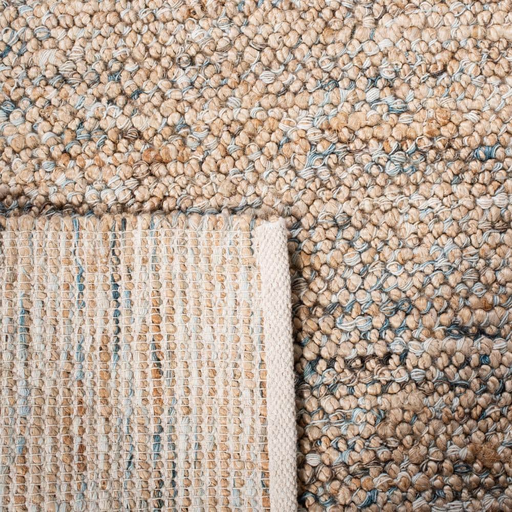 Natural and Blue Hand-Knotted Wool 6' x 9' Area Rug
