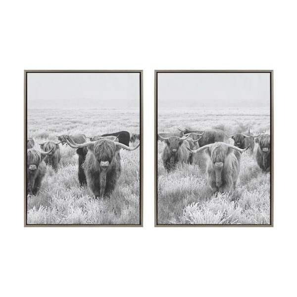 Kate and Laurel Sylvie Herd of Highland Cows by The Creative Bunch Studio 2 Piece Framed Art Print 28 in. x 38 in.