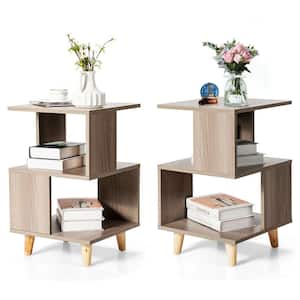 2-Piece Grey Nightstand Set Modern Side End Table Wood Legs Storage Shelf 25 in. H x 12.5 in. W x 12.5 in. D