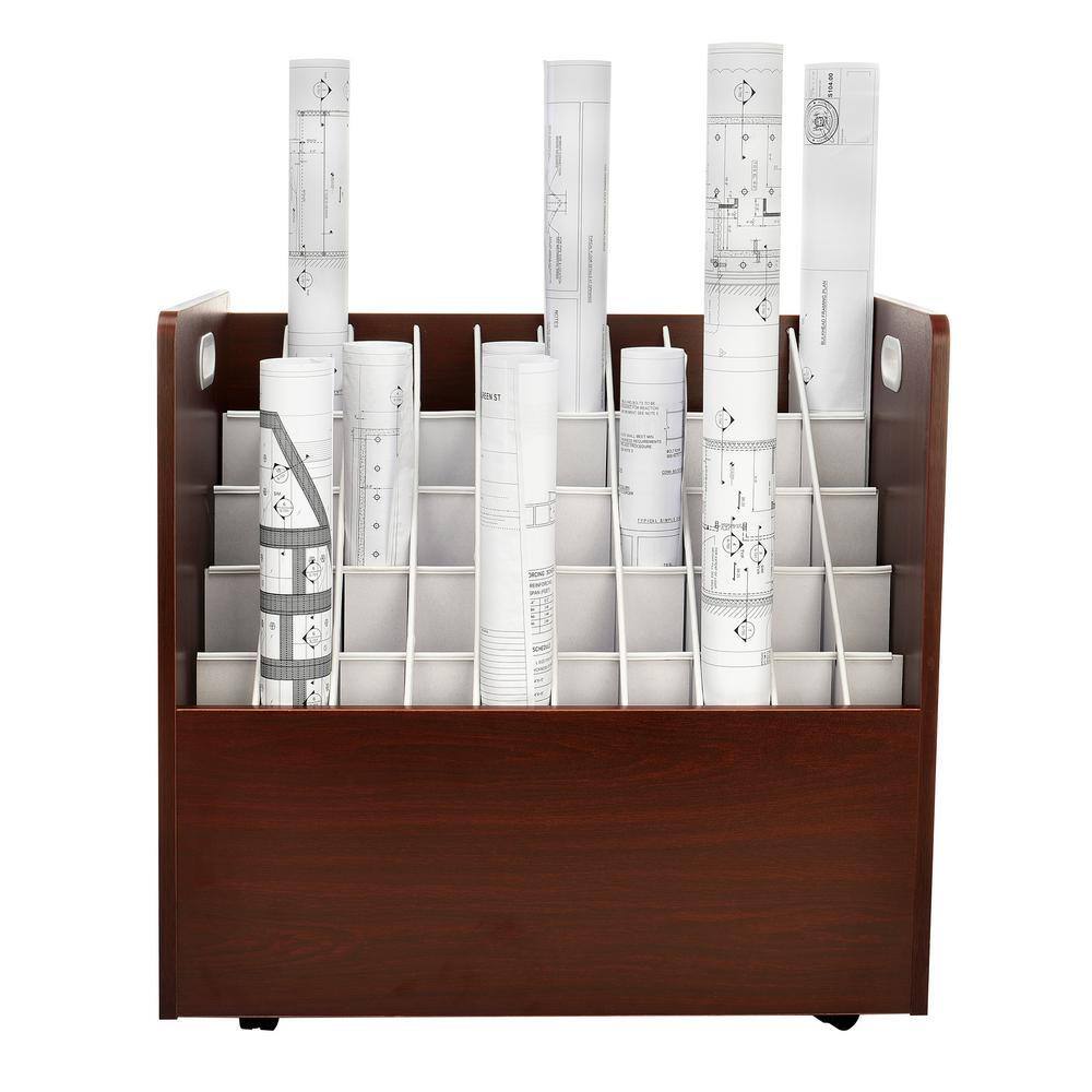Mahogany Mobile 50-Compartment Roll File Organizer with Vinyl Laminate