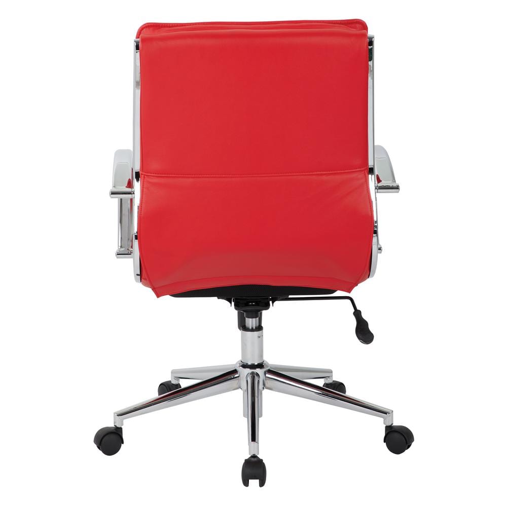Executive Mid-Back Swivel Chair in Red Leather with Chrome Base