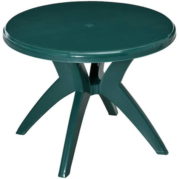 Unbranded Green Round Outdoor Bistro Table,Plastic Patio Dining Table with Umbrella Hole for Bar,Garden,Backyard,Poolside,Yard