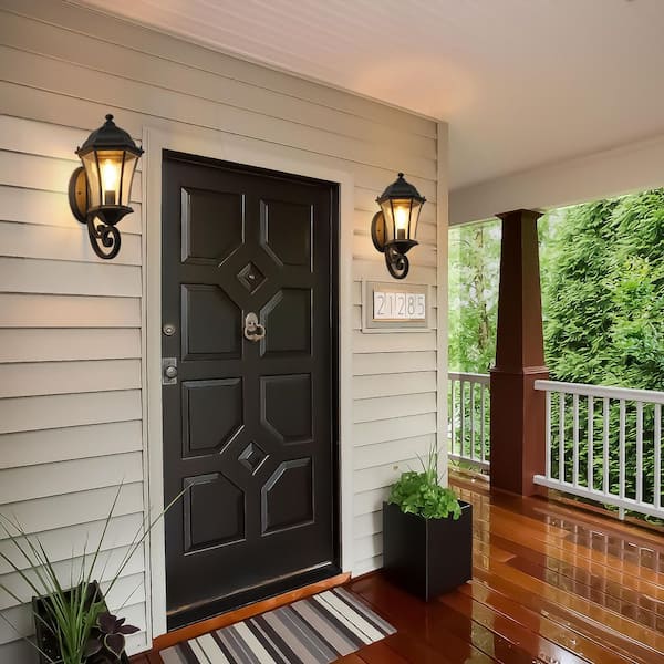 (2-Pack) 19.5 in. 1-Light Outdoor Black Metal Weatherproof Lantern Wall Sconce with Clear Glass Shade (No Bulb)
