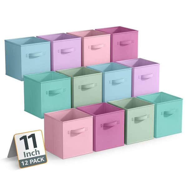 Foldable Storage and Organizer Bins with Handles, Multicolored 11 in. x 10.5 in. Fabric Decorative Box (Set of 12)