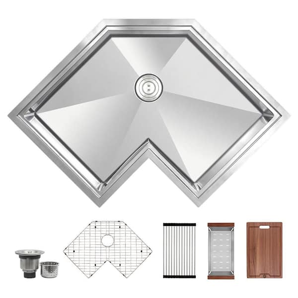 RCORB3030WS-Stainless 16 Gauge 30 in. Butterfly Corner Undermount Workstation Kitchen Sink with Accessories