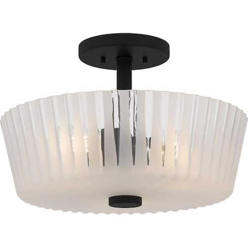 Gray 16 in. Matte Black Semi-Flush Mount Flush Mount Ceiling Lights
