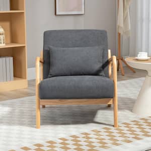 Comfy Mid-Century Modern Dark Gray Velvet Upholstered Living Room Accent Chair, Wood Frame Arm Chair with Waist Cushion