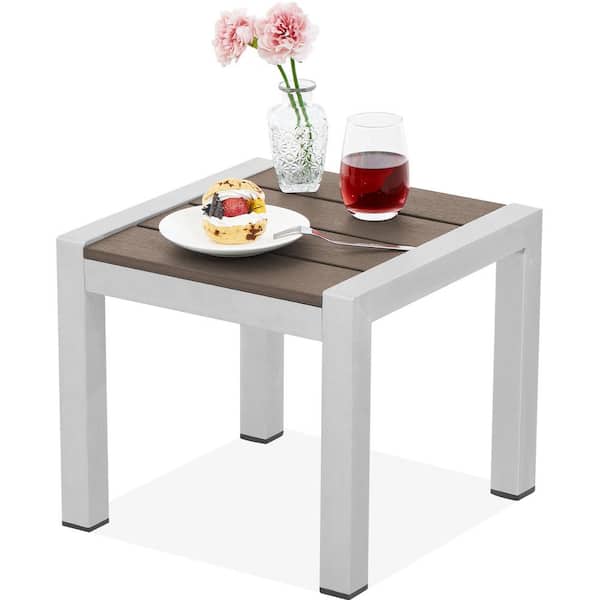 JEAREY Square Brown Aluminum 15.74 in. W x 15.74 in. D x 13.77 in. H Outdoor Side Table